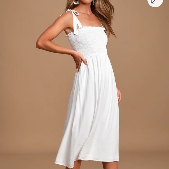 Lulu’s Looking Up White Smocked Tie Strap  Sundress - Picture 1 of 16